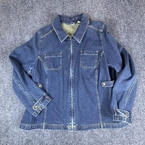 i.e. Relaxed Denim Jacket Womens Blue 2X Plus Cotton Pockets Casual Full Zip